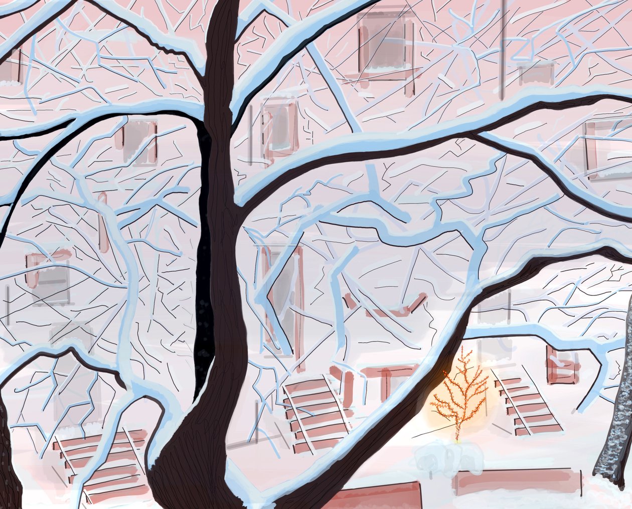 Brownstones in sneeuw , Brooklyn (digitale kunst) door Evan Sklar