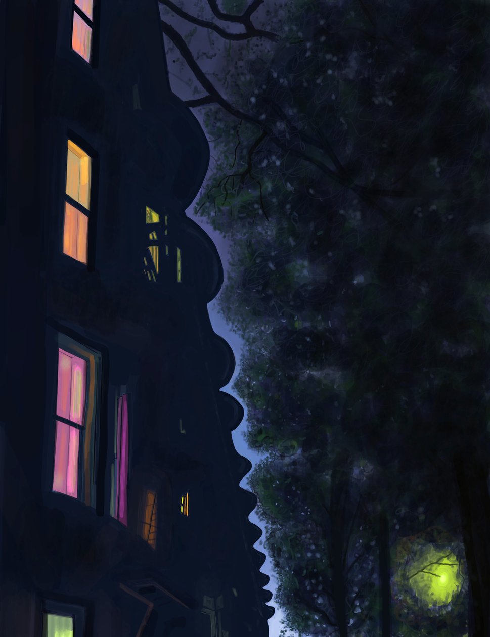 Building Tops At Night, Brooklyn (digitale kunst) door Evan Sklar