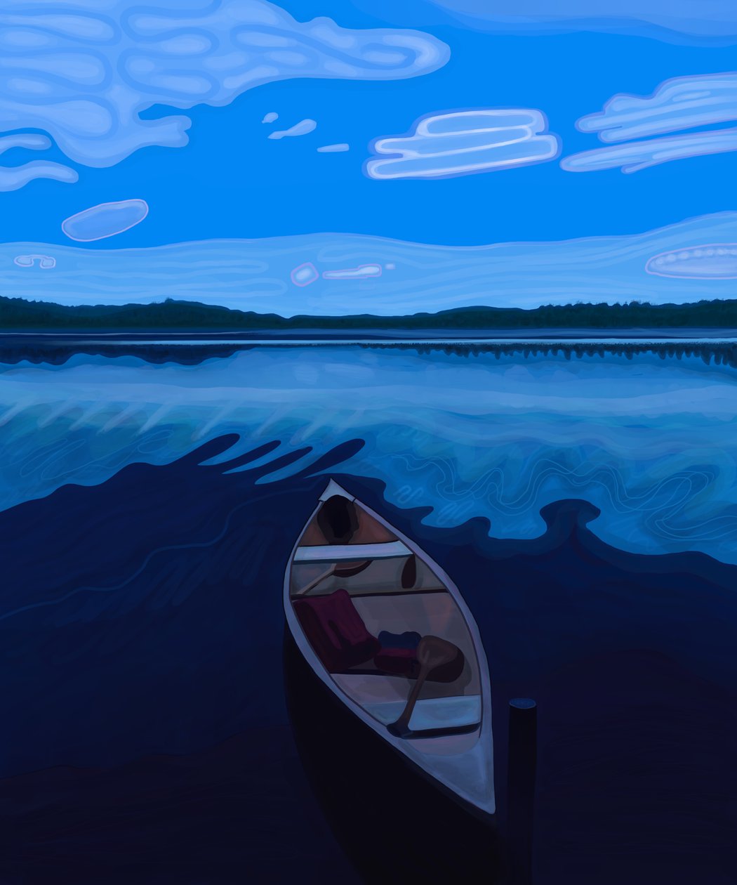 Kano op Maine Lake bij schemering (digitale kunst) door Evan Sklar