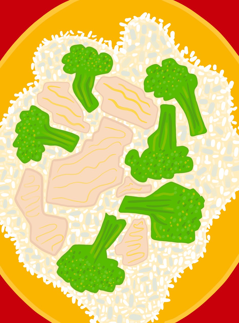 Kip en broccoli, 2025 (digitale kunst) door Evan Sklar