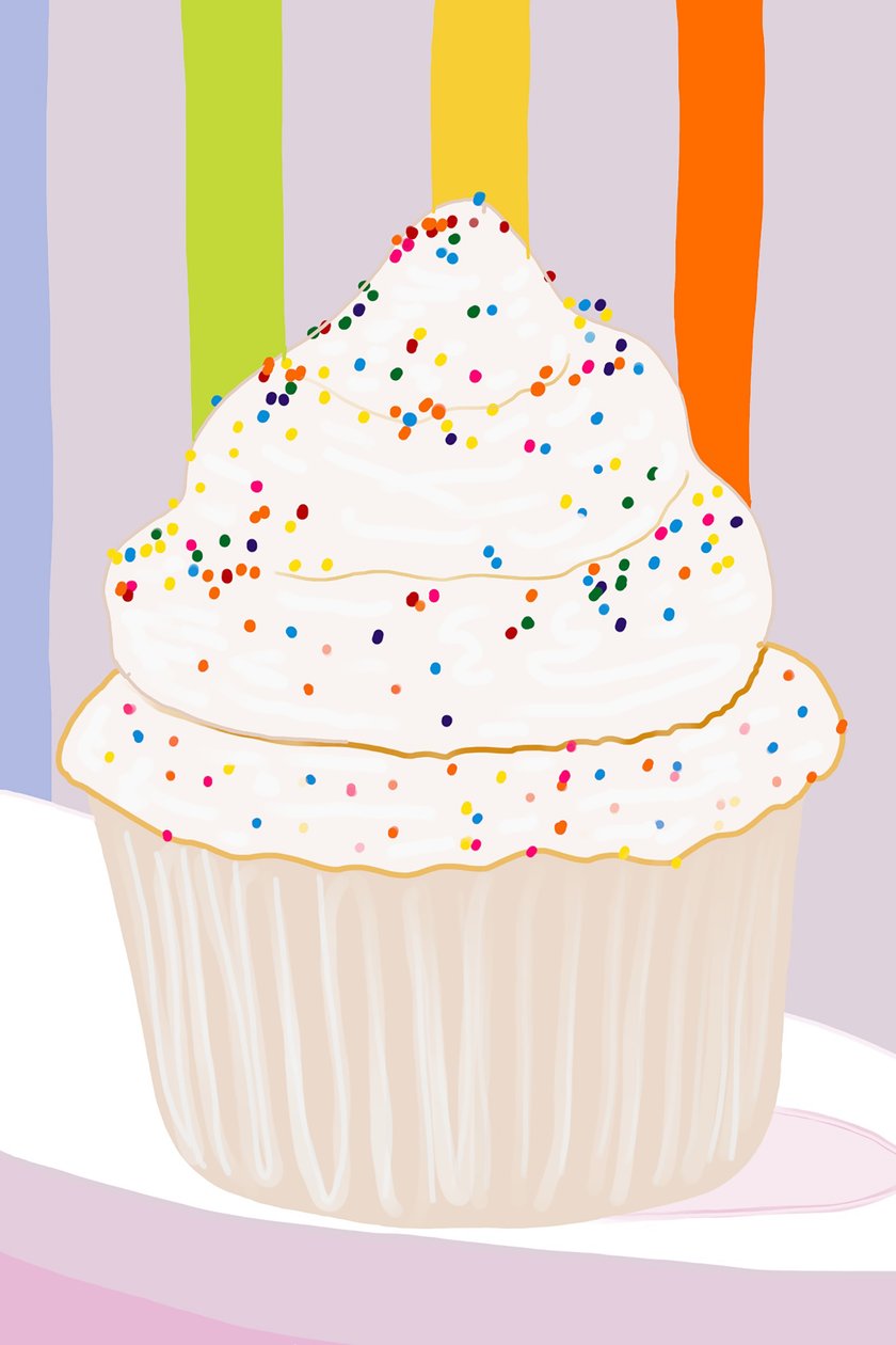 Cupcake met vanilleglazuur en hagelslag, Brooklyn (digitale kunst) door Evan Sklar