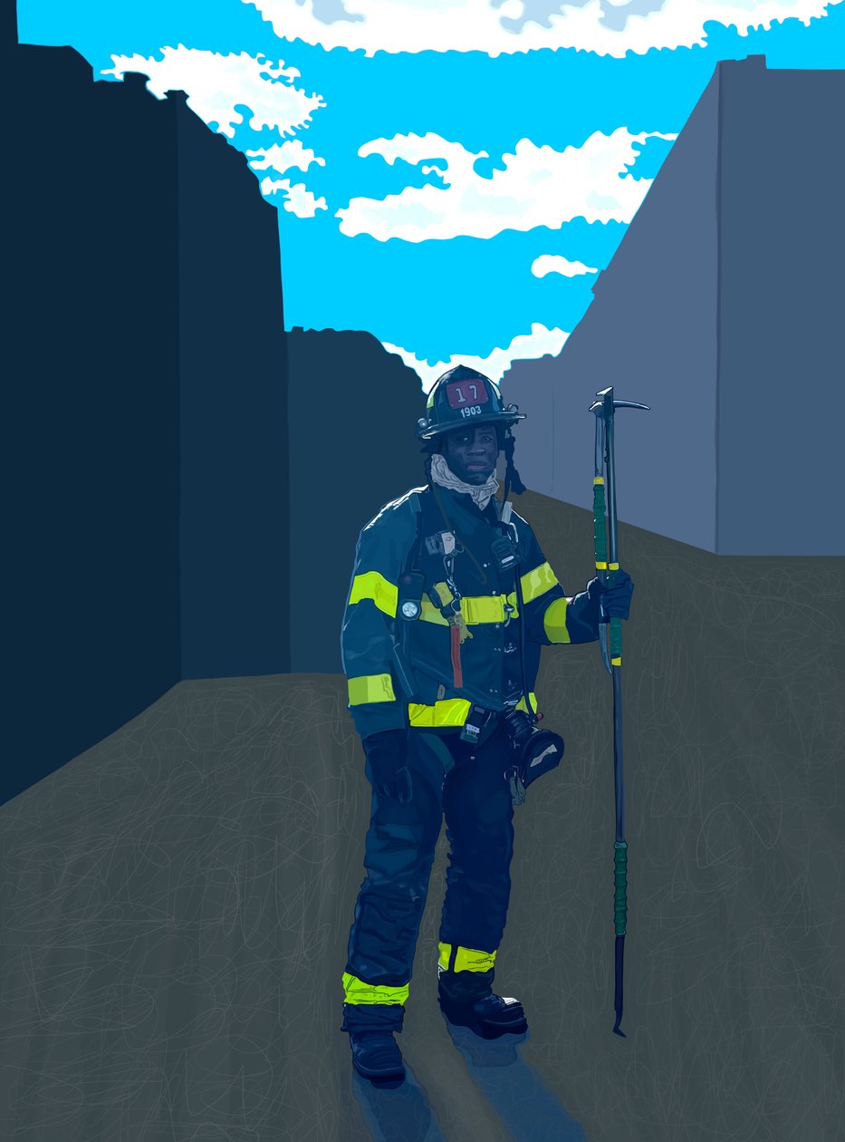 Gesneden brandweerman, Bronx, New York (digitale kunst) door Evan Sklar