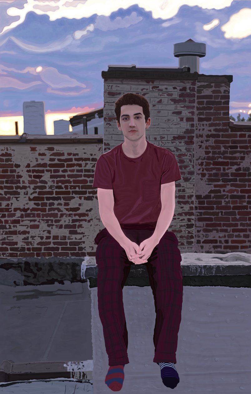 Emmitt op dak, Brooklyn (digitale kunst) door Evan Sklar