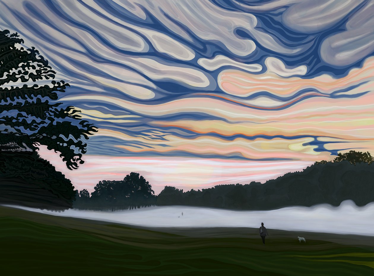 Veld en mist in de ochtend, Brooklyn (digitale kunst) door Evan Sklar