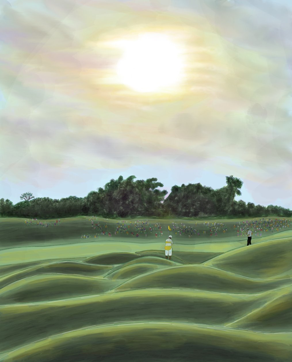 Golfbaan en toeschouwers, Brooklyn (digitale kunst) door Evan Sklar