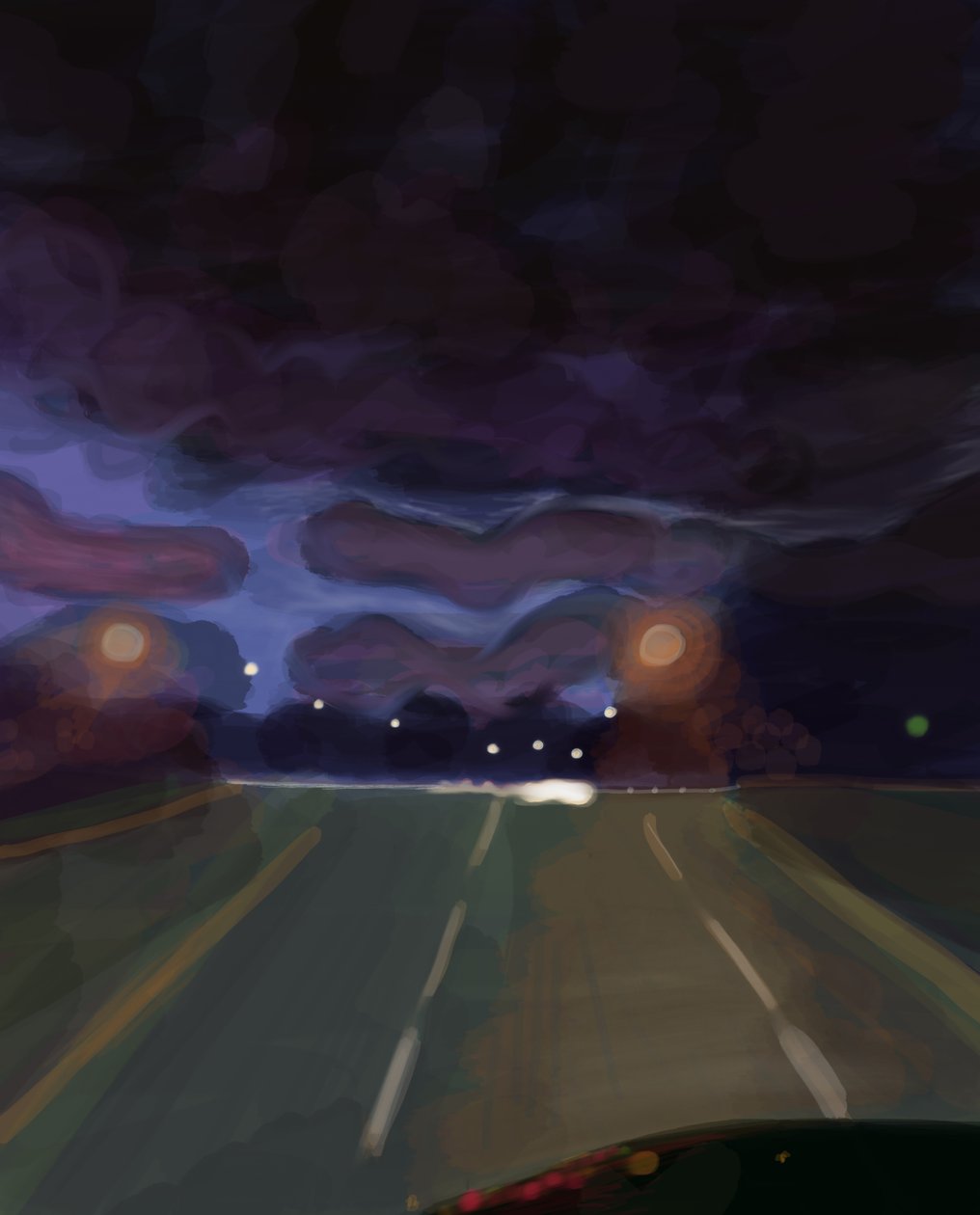 Snelweg bij nacht, 2016 (met de hand getekend op een iPad met een Apple potlood) door Evan Sklar