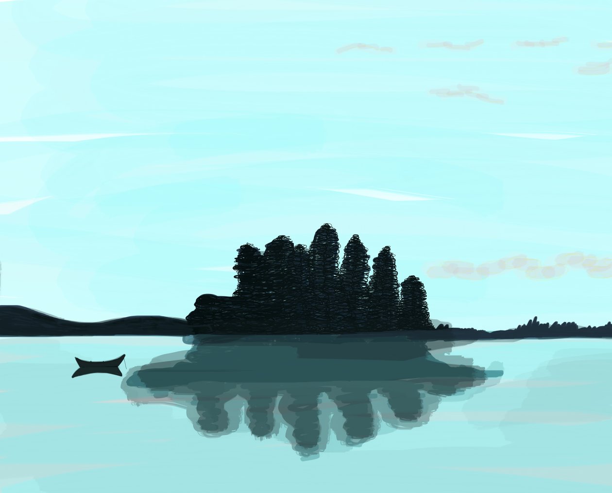 Lake In Maine, 2015 (met de hand getekend op een iPad met een Apple potlood) door Evan Sklar