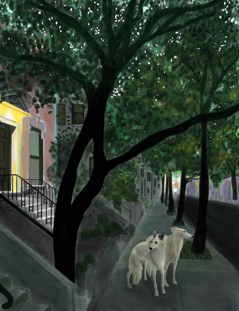 Minnie en Penny op stoep, Brooklyn (digitale kunst) door Evan Sklar