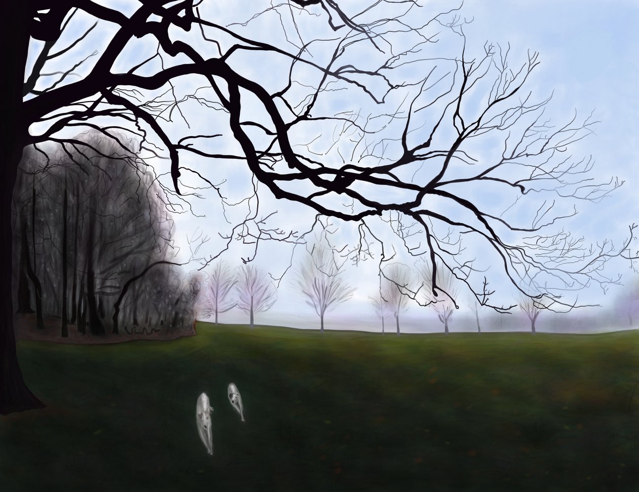 Penny en Minnie in het park, Brooklyn (digitale kunst) door Evan Sklar