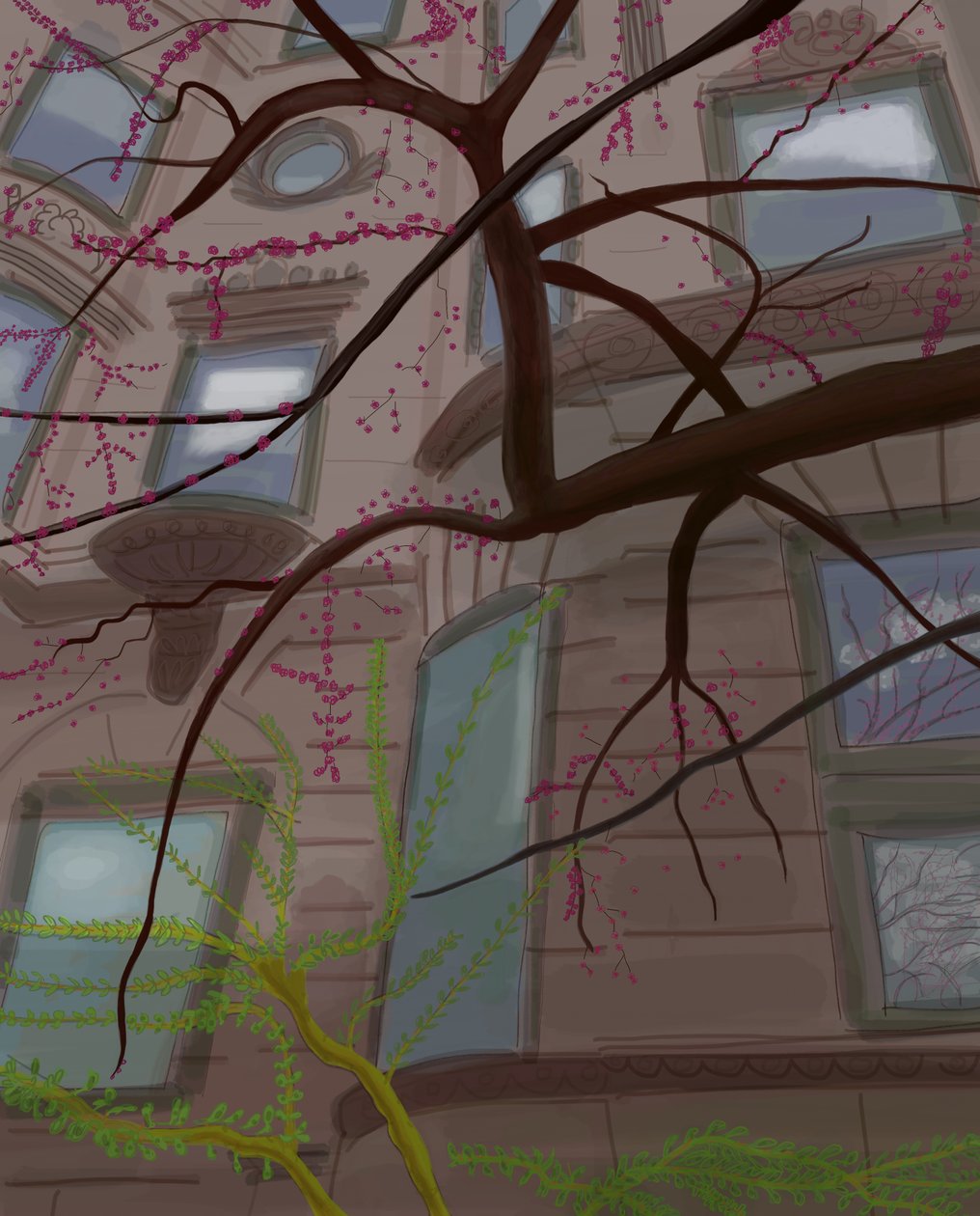 Prospect Parek West and Fifth Street, Brooklyn, 2017 (met de hand getekend op een iPad met een Apple-potlood) door Evan Sklar