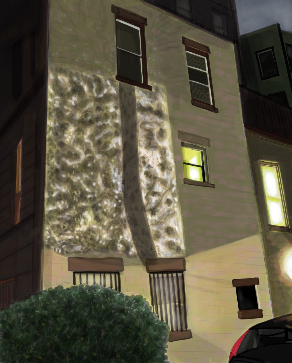 Prospect Park West and Seventh Street, 2017 (met de hand getekend op een iPad met een Apple-potlood) door Evan Sklar