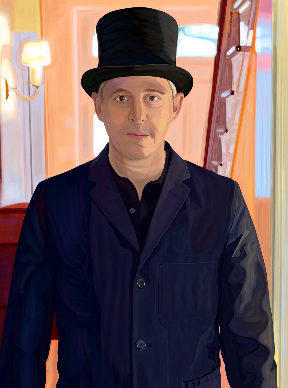 Zelfportret in rijdende haat (digitale kunst) door Evan Sklar