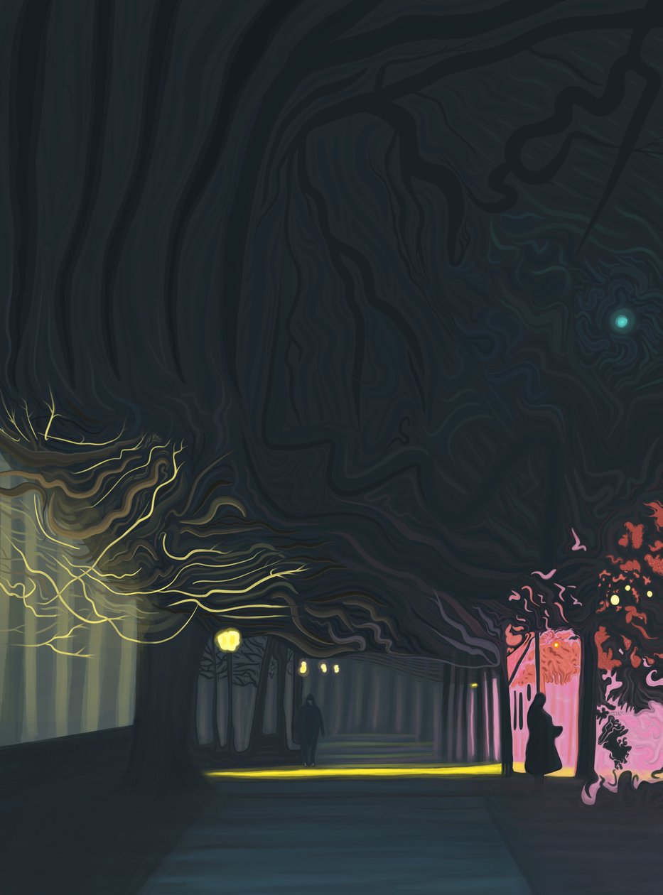 Sidewalk, Prospect Park West, 6 A.M. (digitale kunst) door Evan Sklar