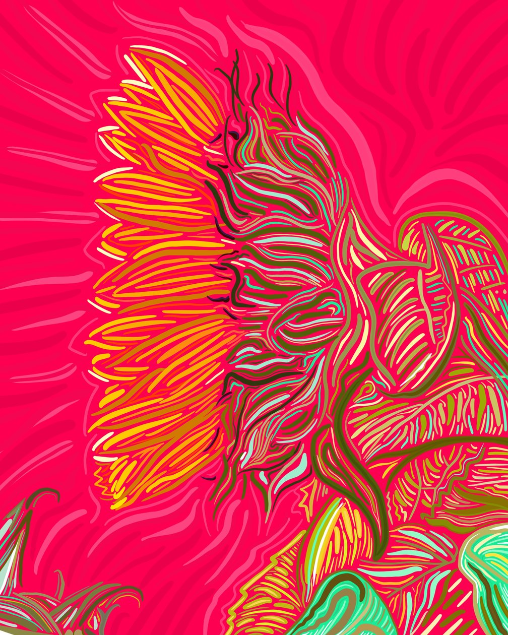 Enkele zonnebloem, ca 2020-24 (digitale kunst) door Evan Sklar