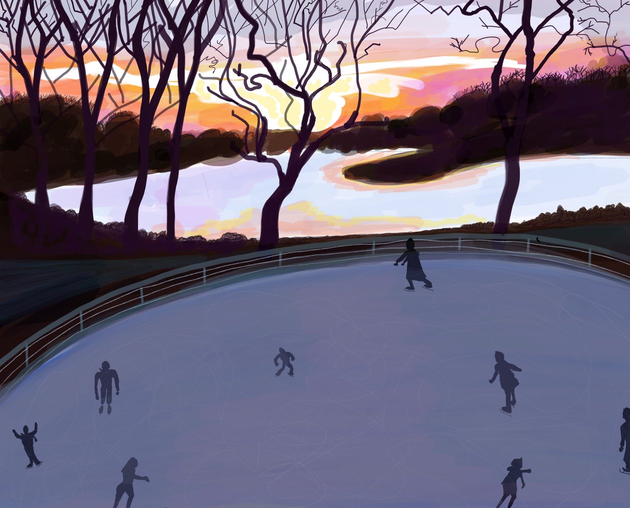 Schaatsen, Prospect Park , Brooklyn (digitale kunst) door Evan Sklar
