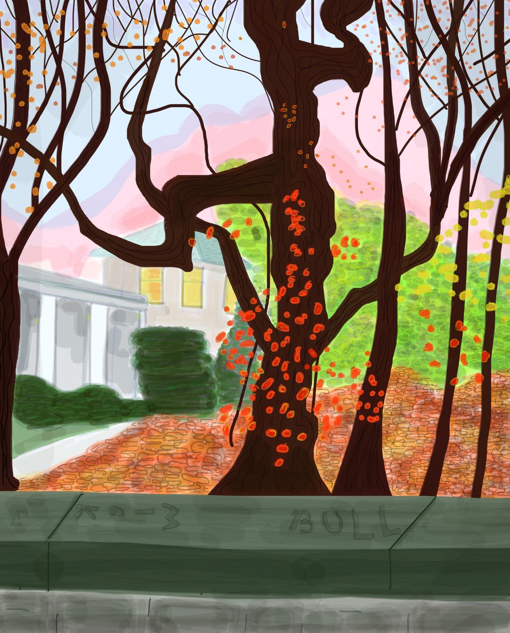 Spring In Prospect Park, 2016 (met de hand getekend op een iPad met een Apple potlood) door Evan Sklar