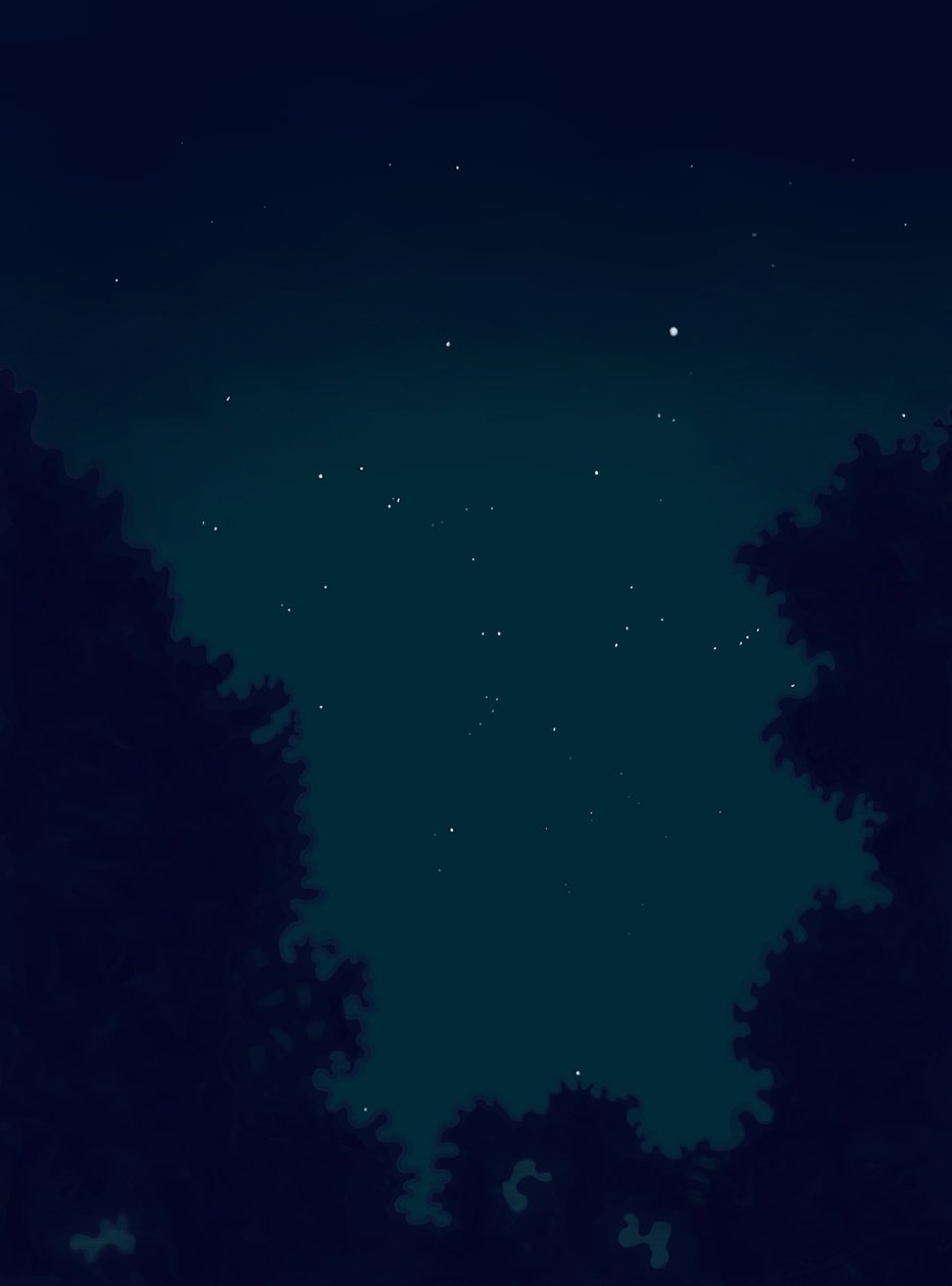 Sterren in de lucht bij nacht en contouren van bomen (digitale kunst) door Evan Sklar