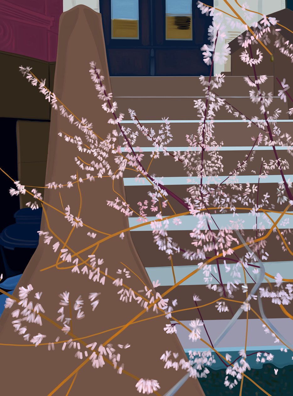 Stoop en Blooms, 2025 (digitale kunst) door Evan Sklar
