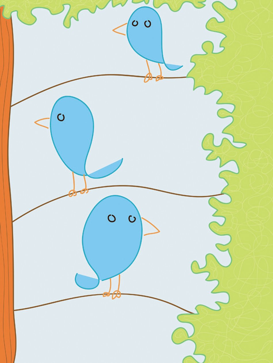 Three Bluebirds On Branch, 2015 (met de hand getekend op een iPad met een Apple potlood) door Evan Sklar