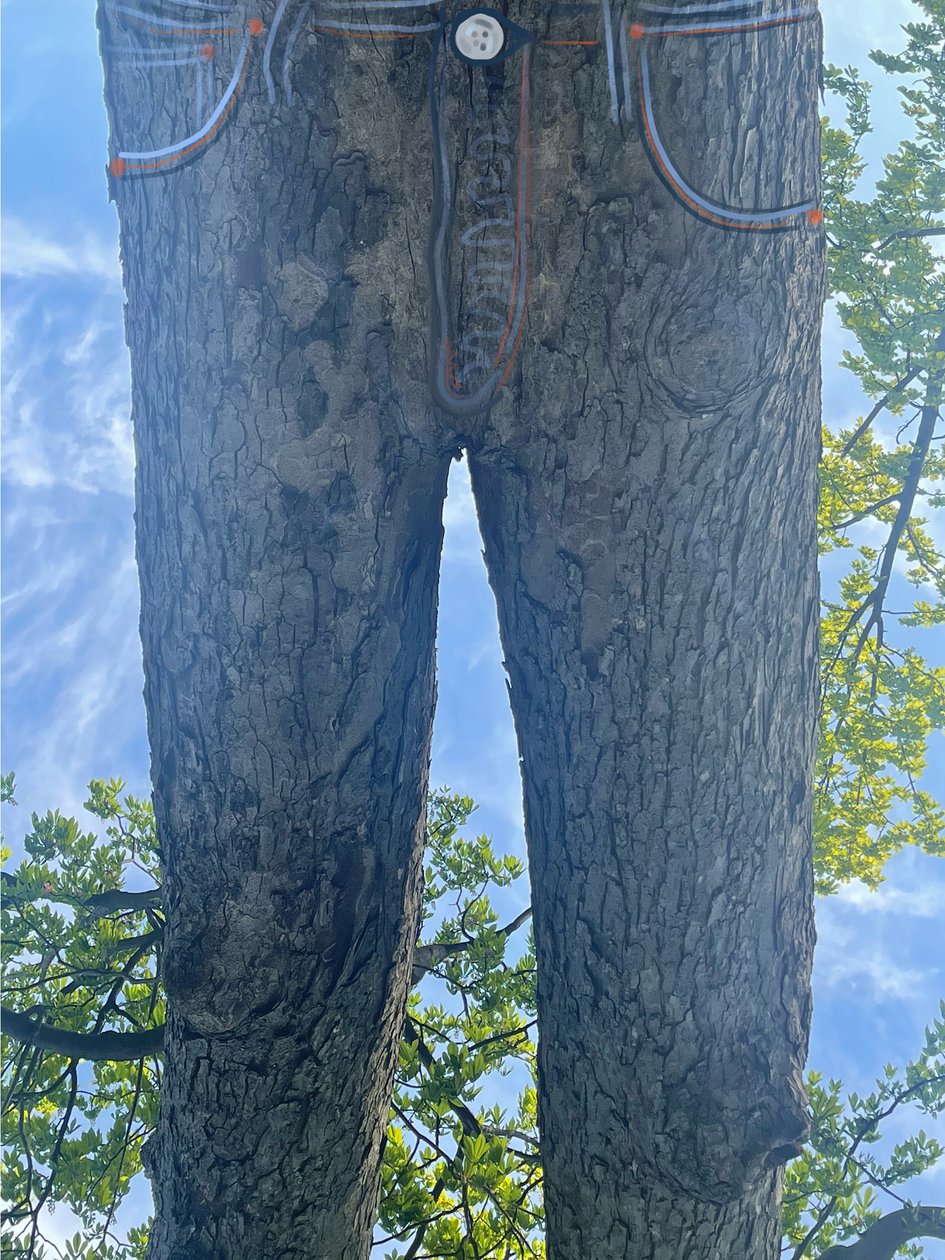 Ondersteboven boom als blauwe jeans (digitale kunst) door Evan Sklar