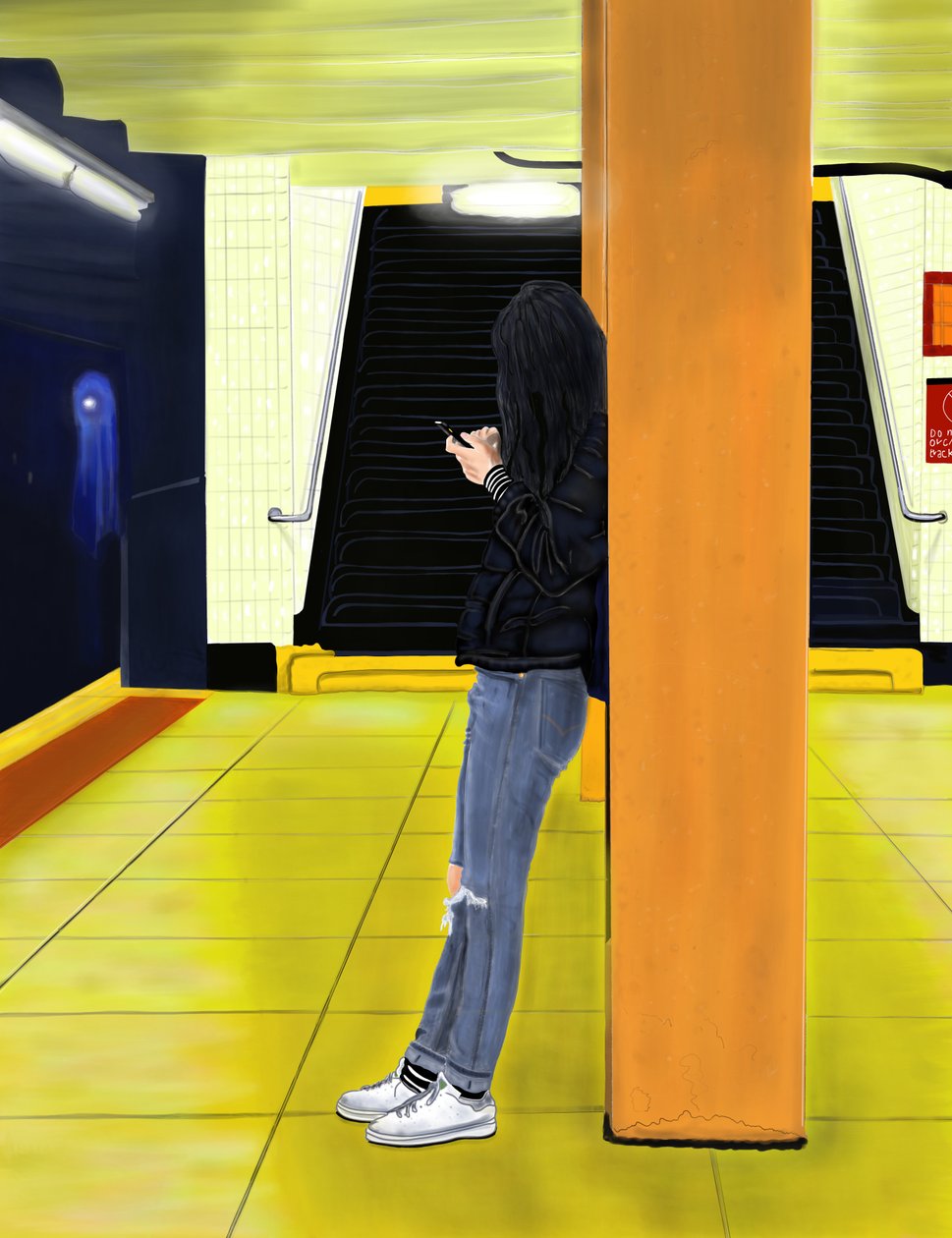 Wachten op de F-trein, Brooklyn (digitale kunst) door Evan Sklar