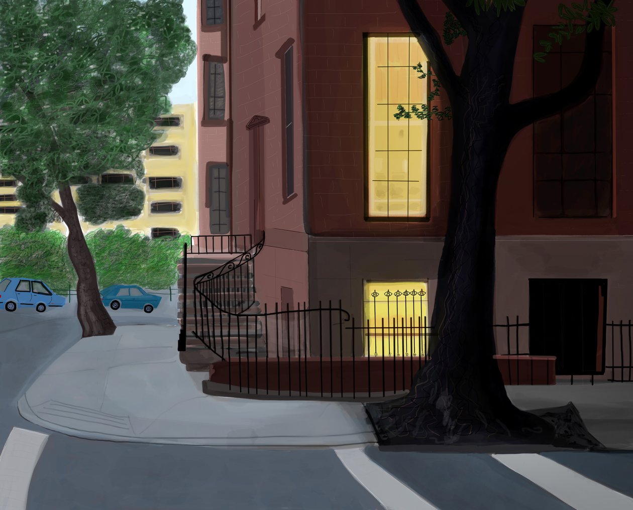 Willow and Middagh Street, 2016 (met de hand getekend op een iPad met een Apple-potlood) door Evan Sklar