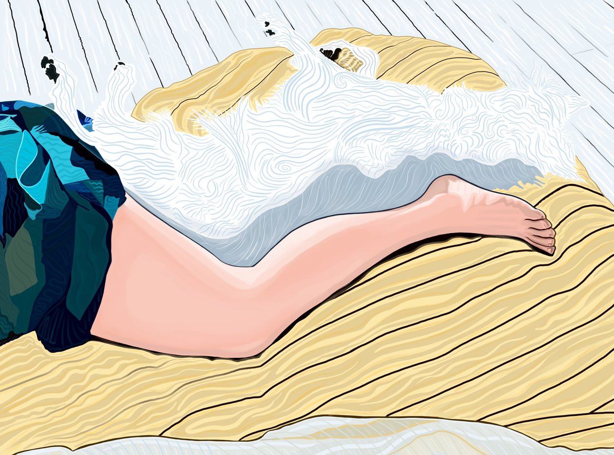 Vrouw en hond slapen (digitale kunst) door Evan Sklar