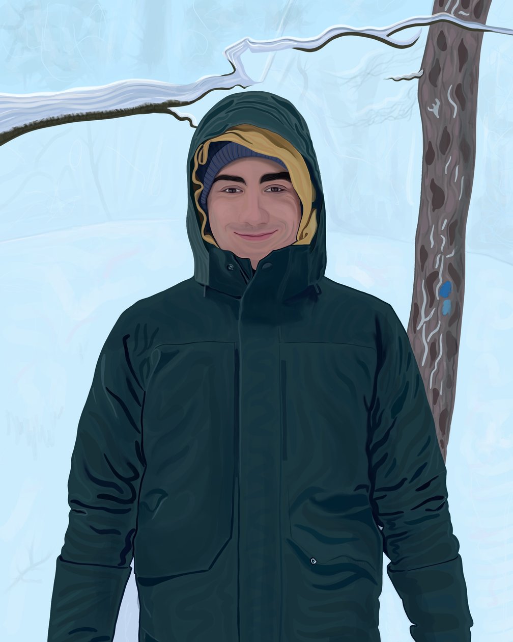 Jonge Man In Groen Parka In Sneeuw (digitale kunst) door Evan Sklar
