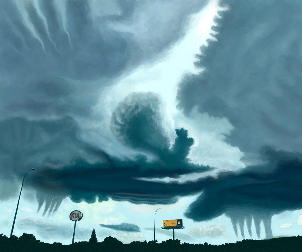 wolken op snelweg (schilderij) door Evan Sklar