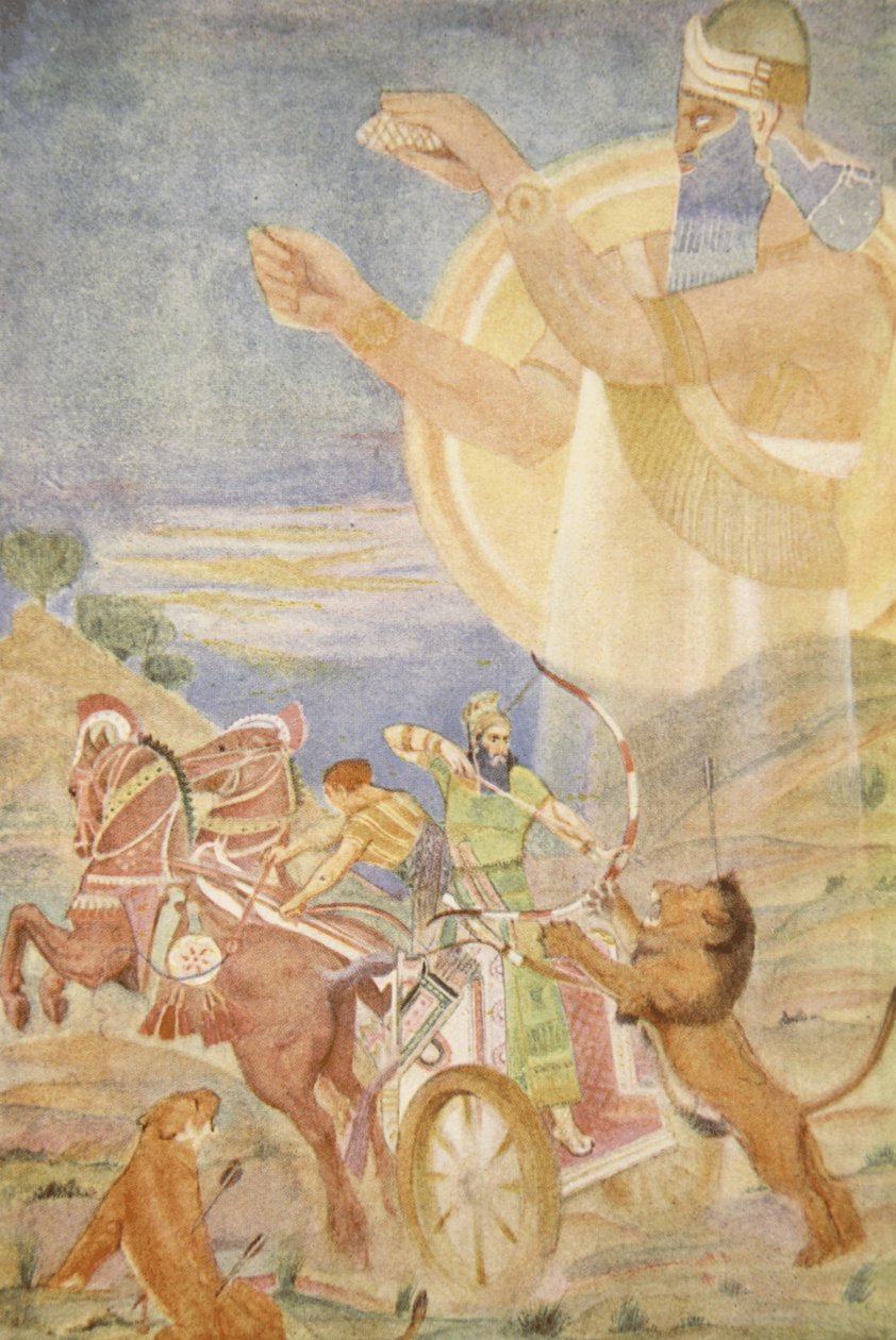 Tiglath-Pileser I geleid door Ninib, illustratie uit 