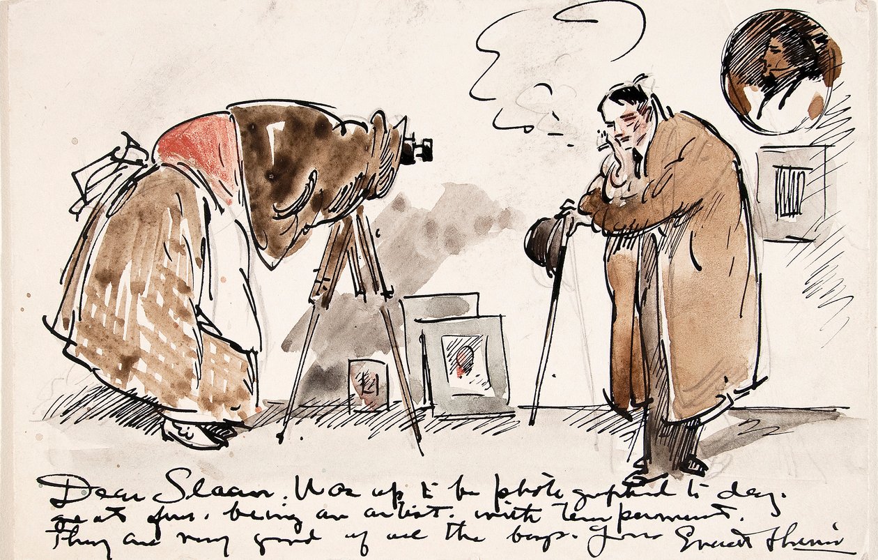 Karikatuur van Shinn gefotografeerd door Gertrude Kasebier (1852-1934) door Everett Shinn