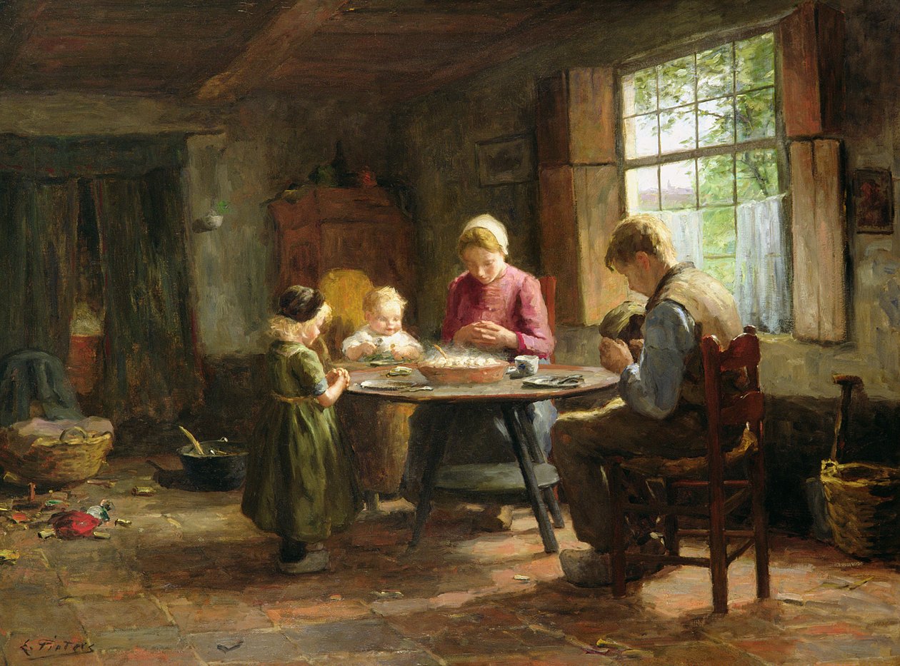 Een Nederlands interieur - Gebed voor de maaltijd door Evert Pieters