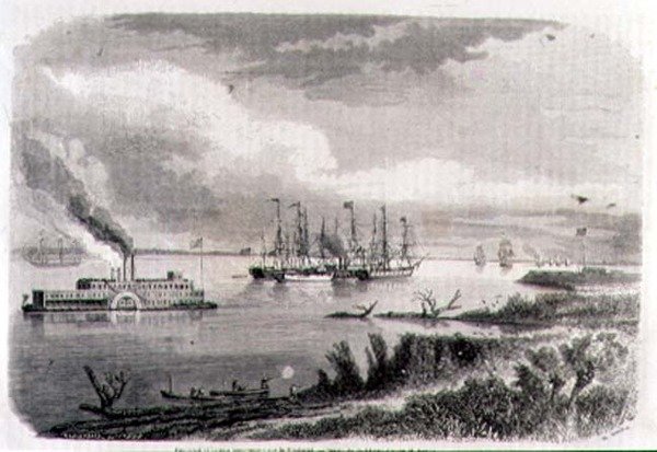 Een Stoomboot en een Sleepboot op de Mississippi, gegraveerd door Stephane Pannemaker door Evremond de (after) Berard