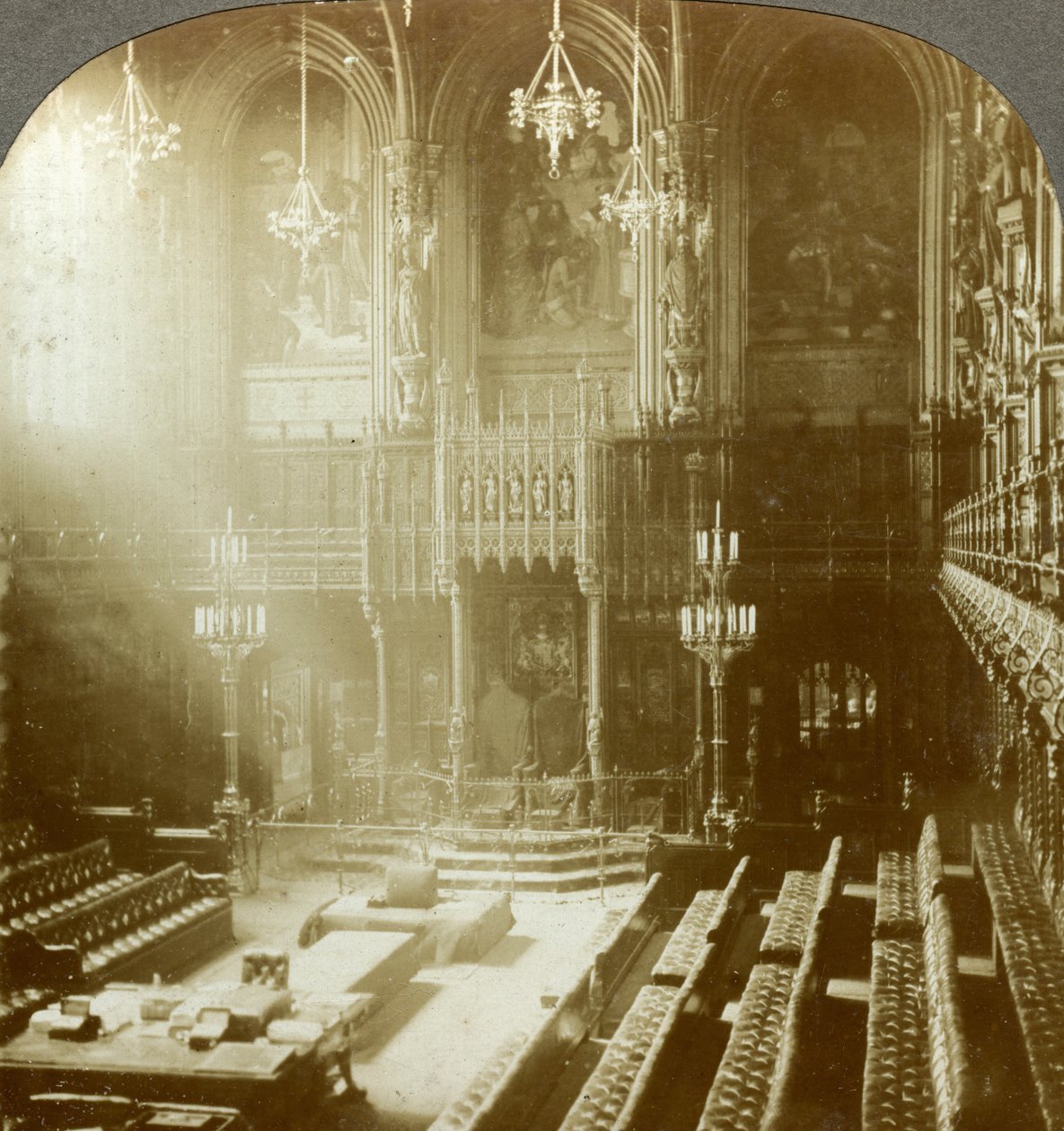 Interieur van het Hogerhuis, Westminster, Londen door Excelsior Stereoscopic Tours