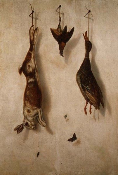 Stilleven van dood wild aan een muur door F.A. Brandel