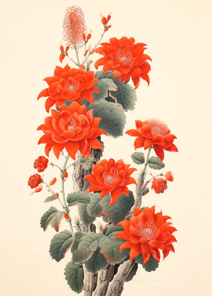 Abstracte cactus met bloemen door F. Abderrahim