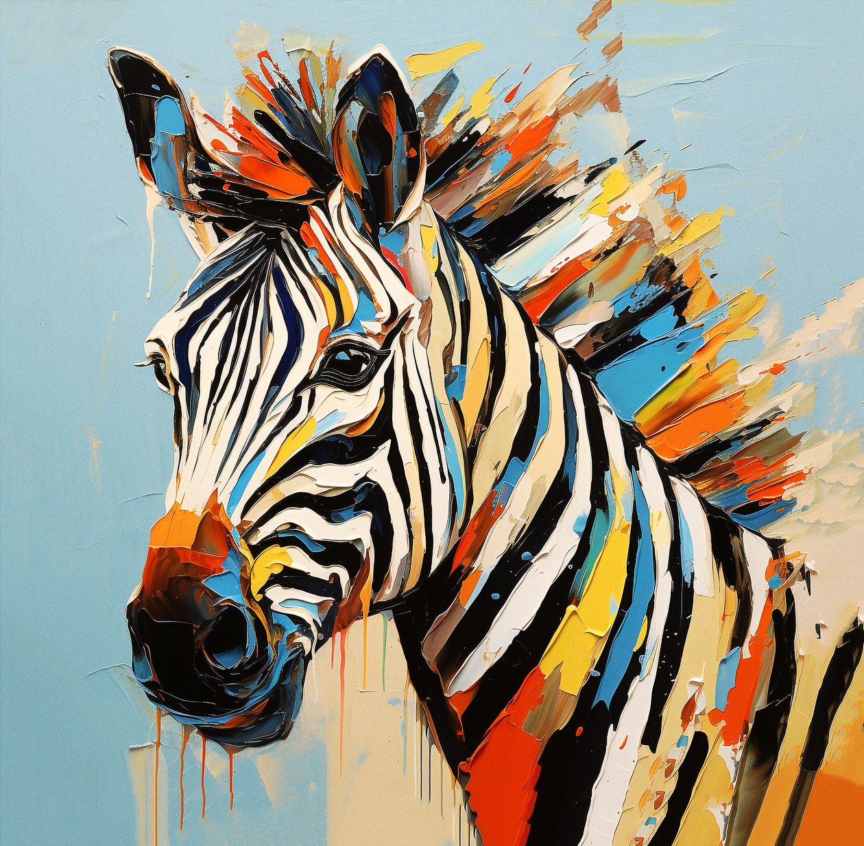 Abstract savanne dier zebra portret, volledig kleur schilderij, muurkunst | Canvas afdrukken door F. Abderrahim