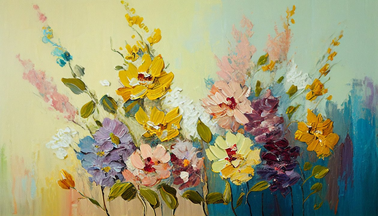 Antieke bloemen in vaas, abstracte bloemen op canvas door F. Abderrahim