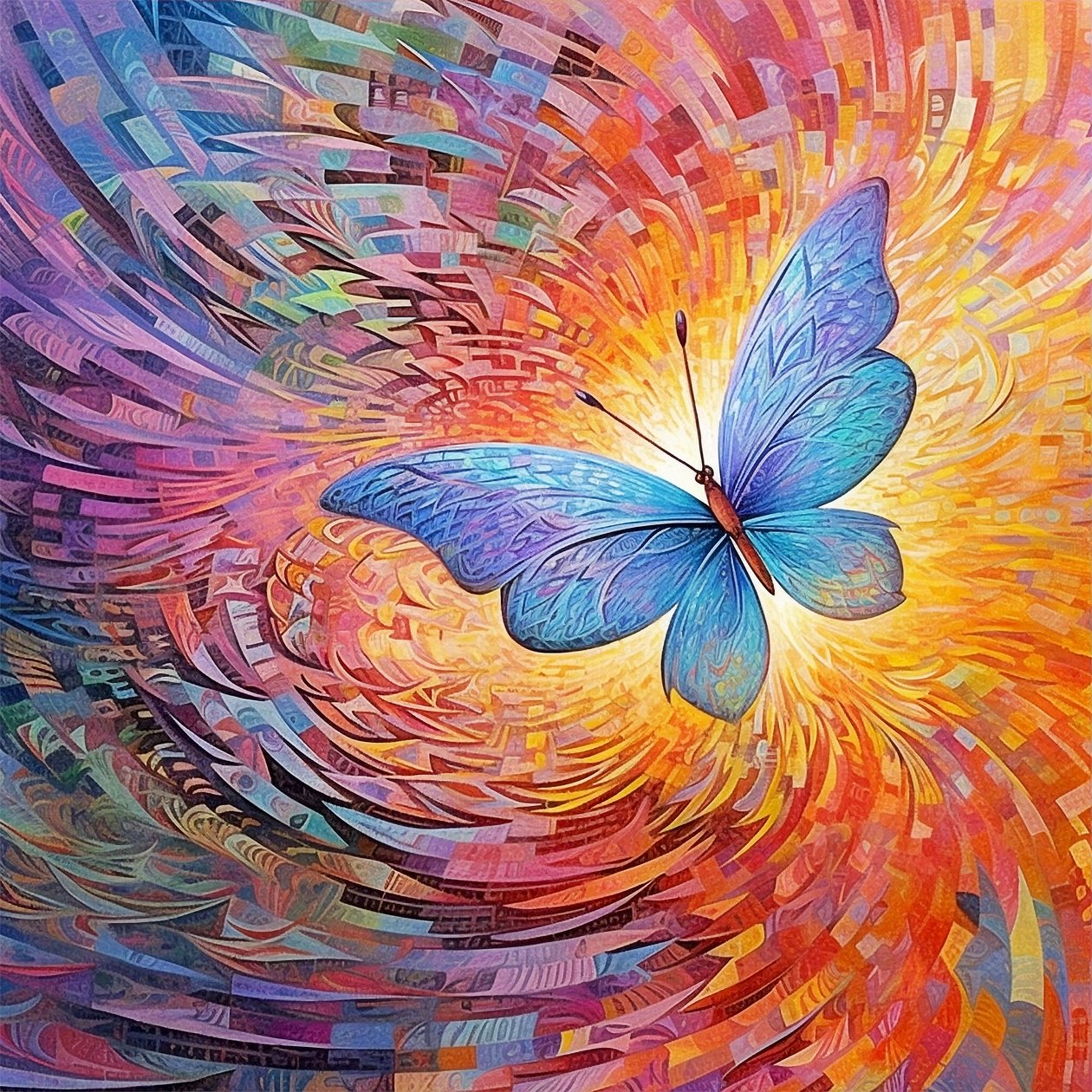 Vlinder abstract kleurrijk schilderij, Generatieve AI metamorfose poster door F. Abderrahim