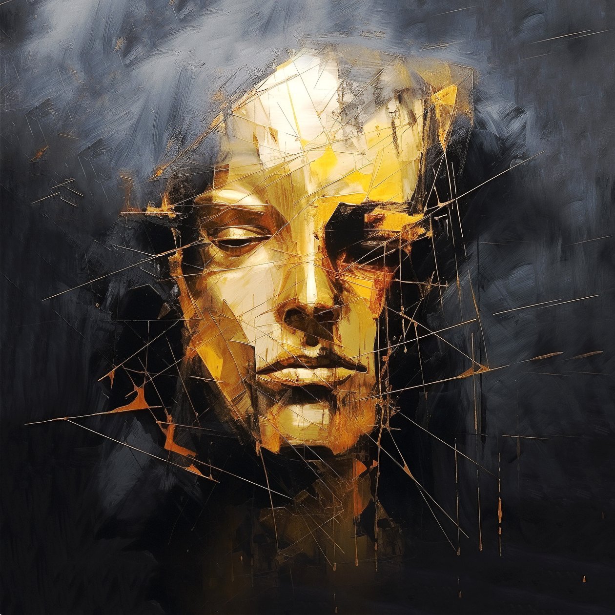 Portret van een man op een zwarte abstracte achtergrond, fijne kunstafdrukken online door F. Abderrahim
