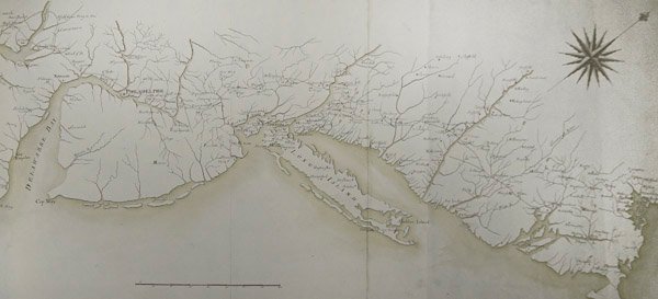 Algemene kaart van de kampen en marsen van het leger in Amerika op bevel van Rochambeau, detail van de rechterkant, uit 
