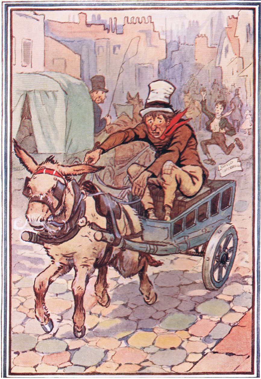 David rende zo snel als hij kon achter hem aan, illustratie uit David Copperfield, 1914 door F. M. B. Blaikie
