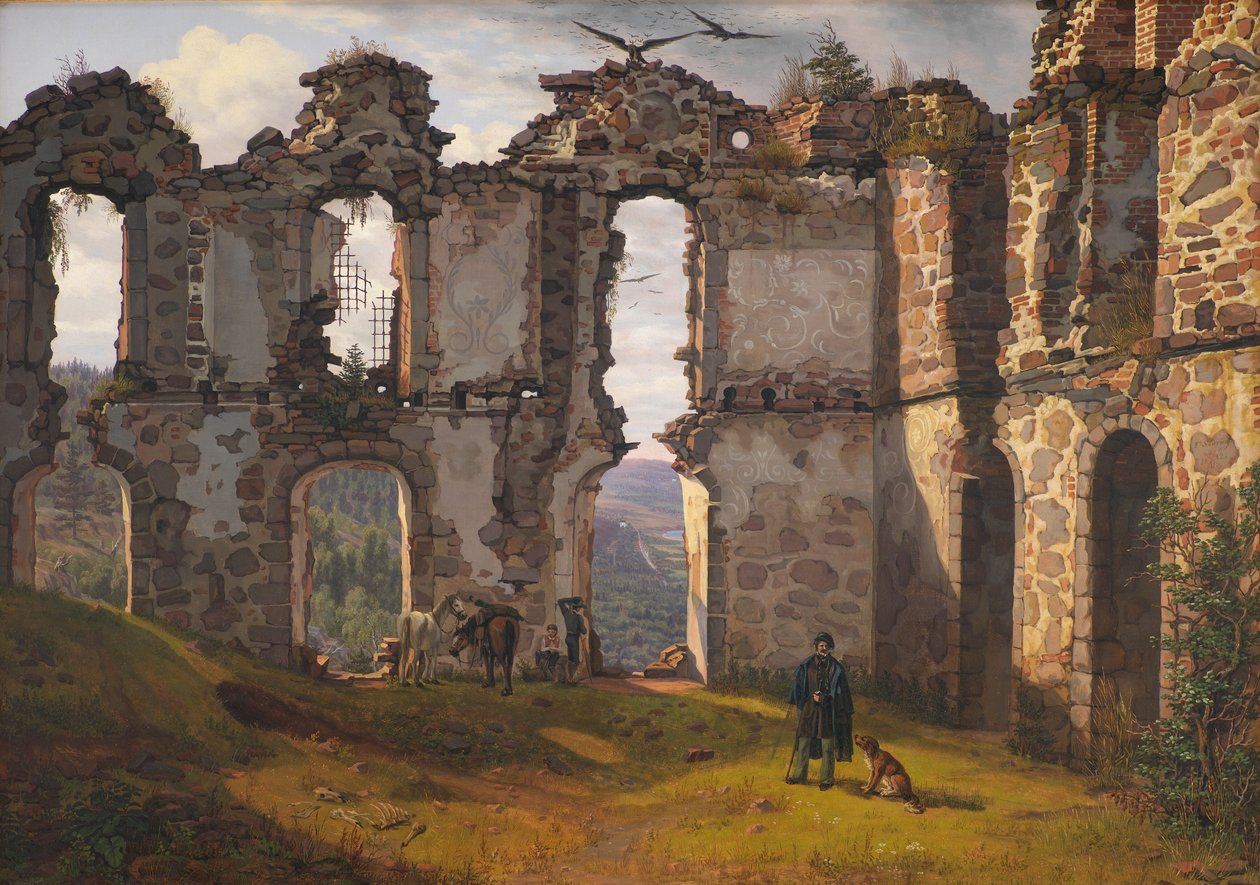 De ruïnes van Brahehus bij Jönköping, Zweden door F. Sødring