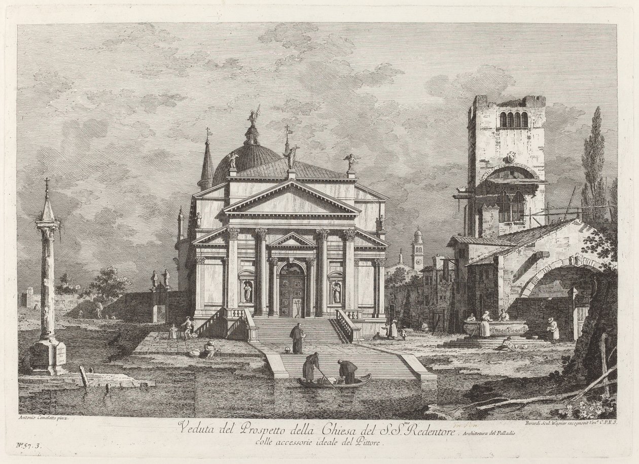 Gezicht op de voorgevel van de kerk van de Allerheiligste Verlosser door Fabio Berardi after Canaletto