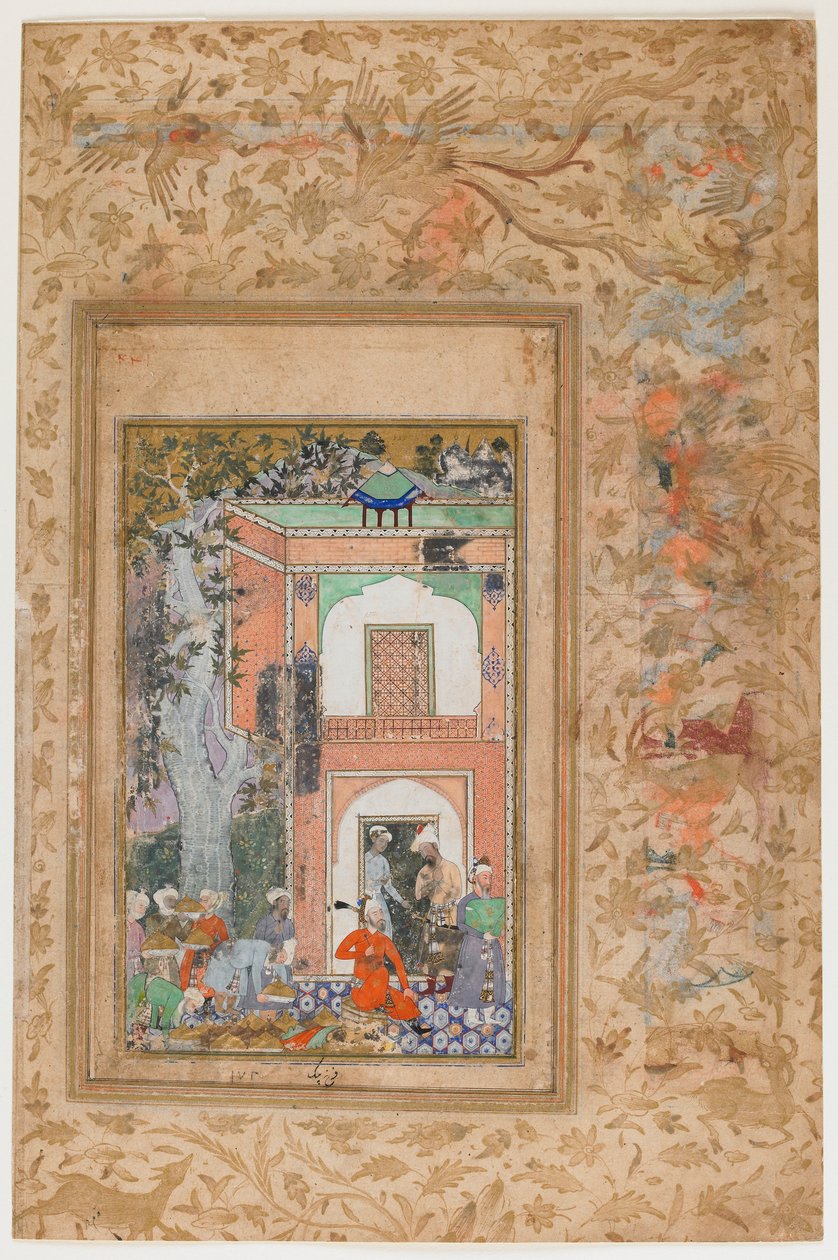 Babur Vermaakt in het Paleis van Sultan Ibrahim Lodi uit een Baburnama door Farrukh Beg