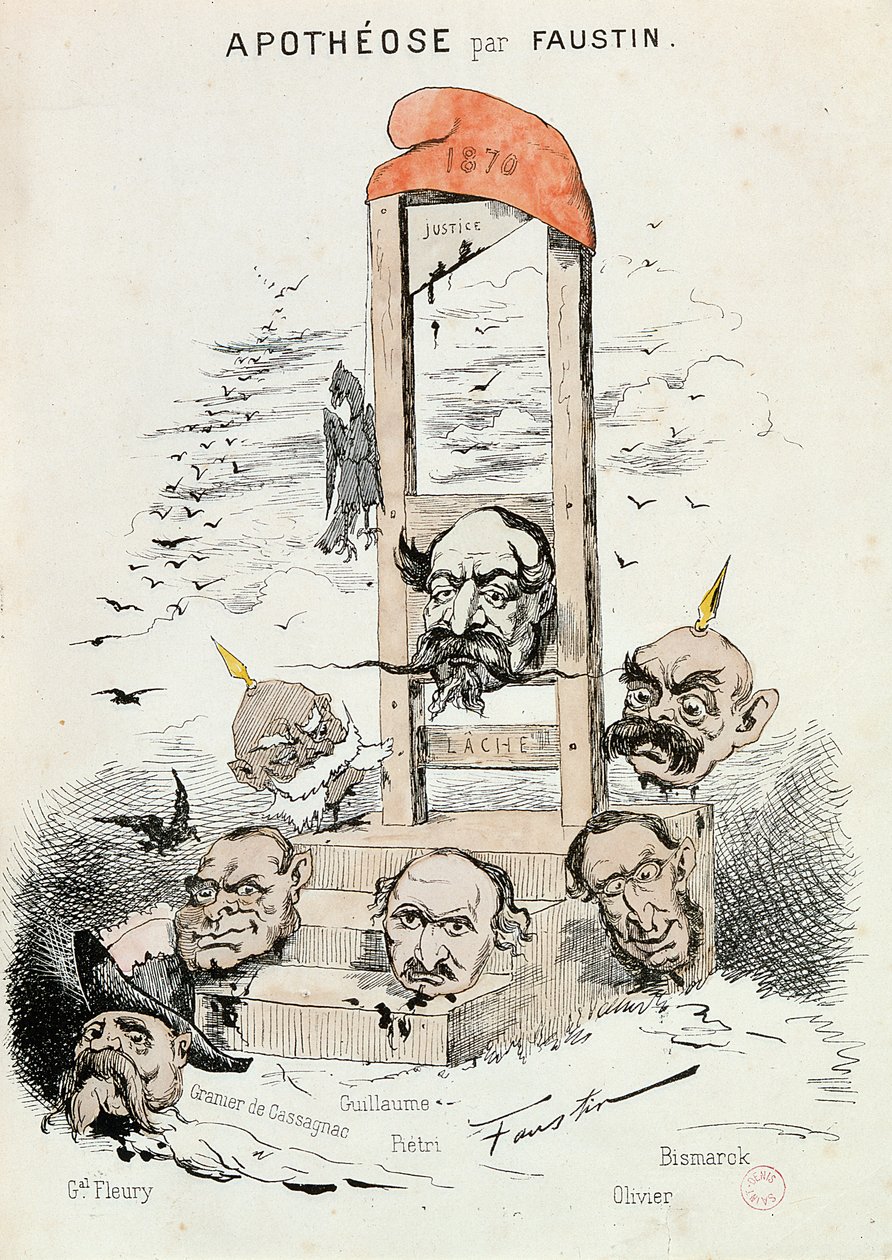 Karikatuur van Napoleon III, Otto von Bismarck en Kaiser Wilhelm I door Faustin