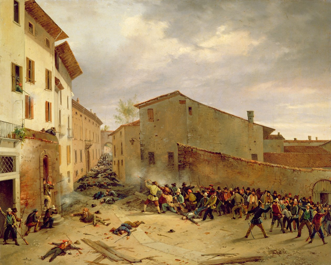 De Slag van 31 maart 1849 in de Via delle Consolazioni in Brescia door Faustino Joli