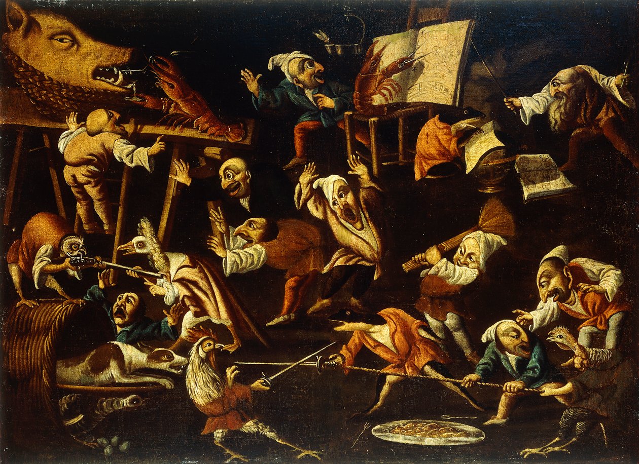 Denkbeeldige Dieren en Dwergen die Vechten, Drinken en Feesten door Faustino Bocchi or Boccasi