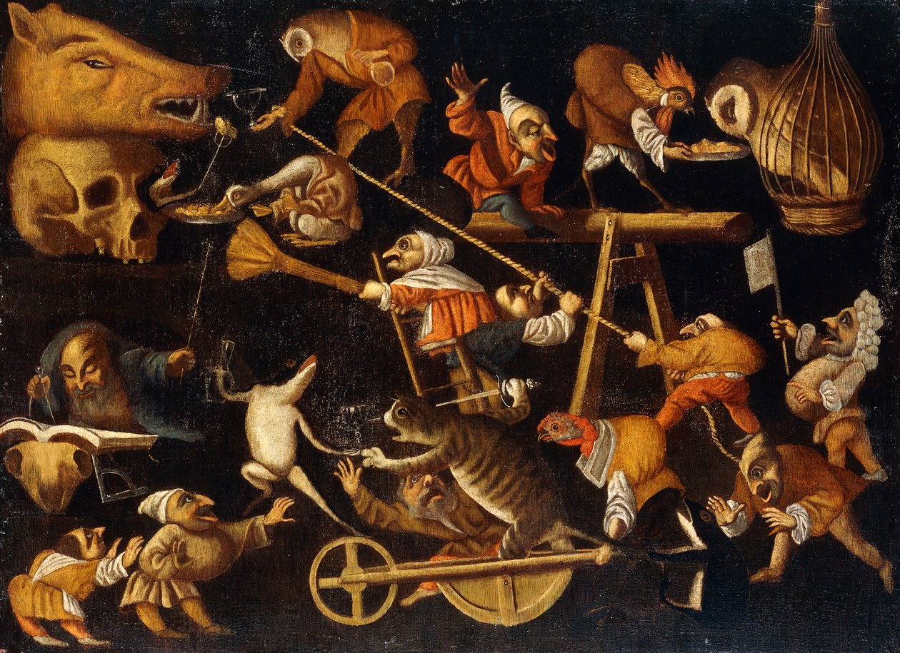 Denkbeeldige Dieren en Dwergen die Vechten, Drinken en Feesten door Faustino Bocchi or Boccasi