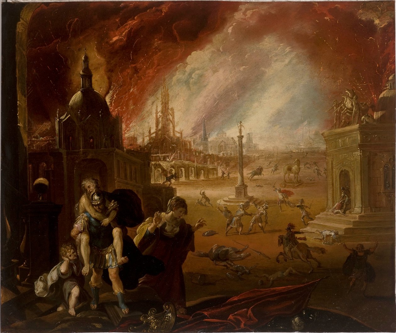 De Vlucht van Aeneas, met de val van Troje op de achtergrond door Federico Barocci